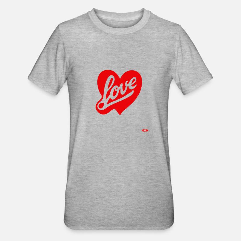 Rotes Liebesherz Script-Design - Unisex Polycotton T-Shirt - Grau meliert