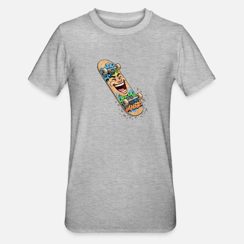 Lachender Skateboard Graffiti - Unisex Polycotton T-Shirt - Grau meliert