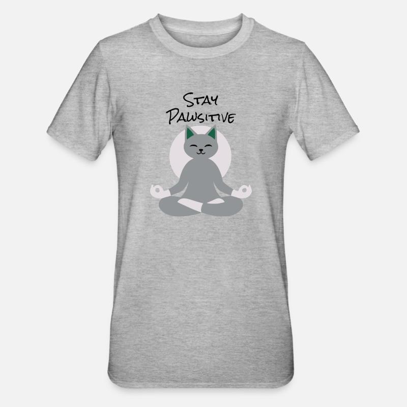 Chat méditant – Calm Zen Kitty Design - T-shirt polycoton Unisexe - gris chiné