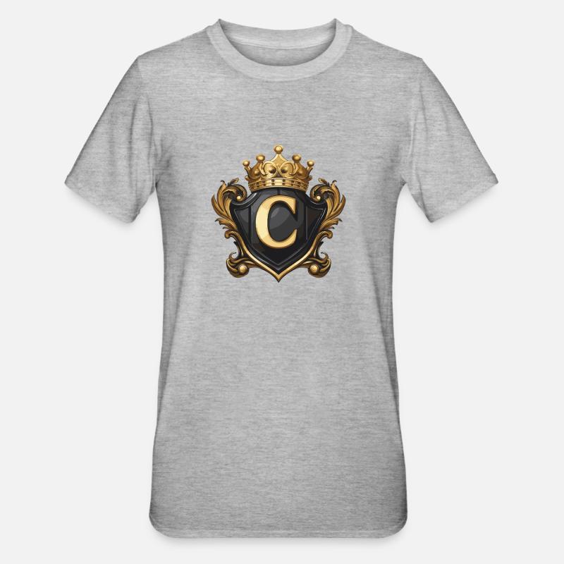C Buchstabe Name Krone - Unisex Polycotton T-Shirt - Grau meliert