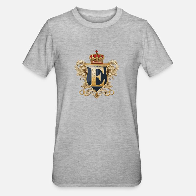 E Buchstabe Name Krone - Unisex Polycotton T-Shirt - Grau meliert
