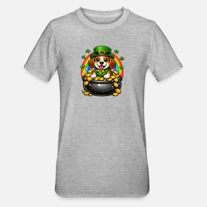 Beagle Leprechaun Jour de la Saint-Patrick - T-shirt polycoton Unisexe - gris chiné