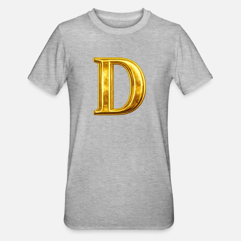 Goldenes D Monogramm - Unisex Polycotton T-Shirt - Grau meliert