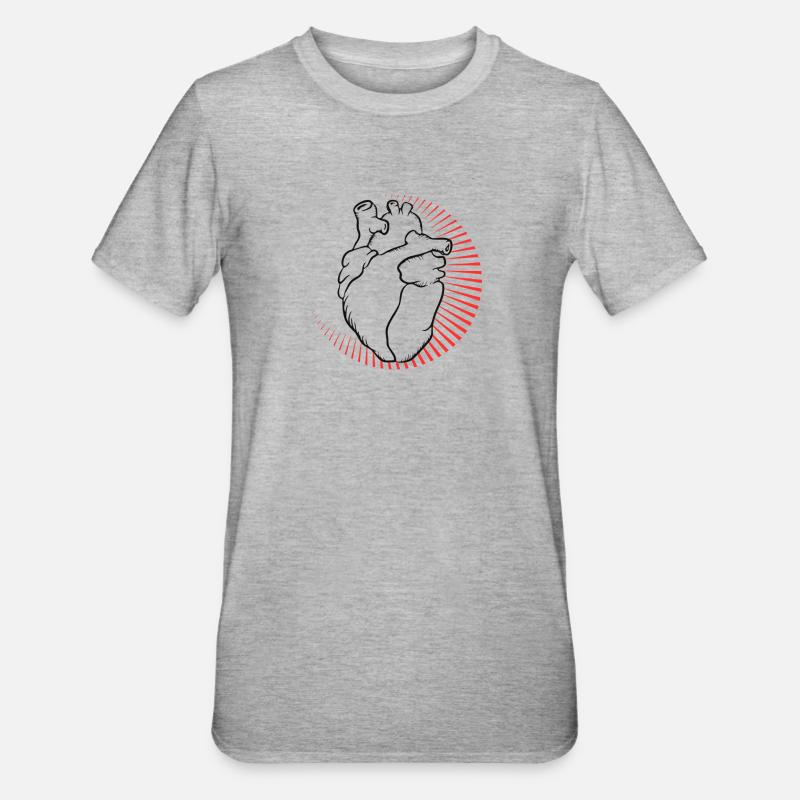 Anatomisches Herz mit rotem Strahlenkranz - Unisex Polycotton T-Shirt - Grau meliert