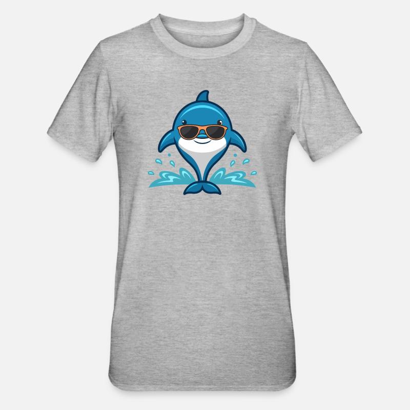 Dauphin chic sur les vagues - T-shirt polycoton Unisexe - gris chiné