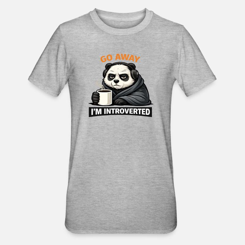 Introvertierter Panda Kaffee-Tee - Unisex Polycotton T-Shirt - Grau meliert