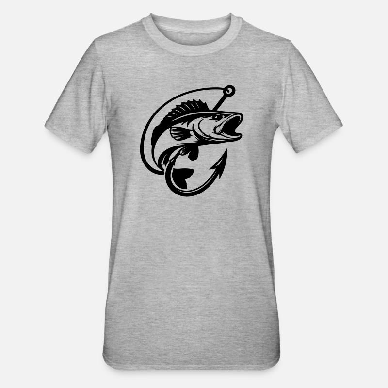 Logo de pêche au brochet - T-shirt polycoton Unisexe - gris chiné