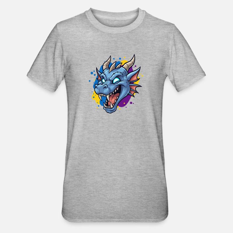 Blauer Drachenkopf Neon-Splash - Unisex Polycotton T-Shirt - Grau meliert