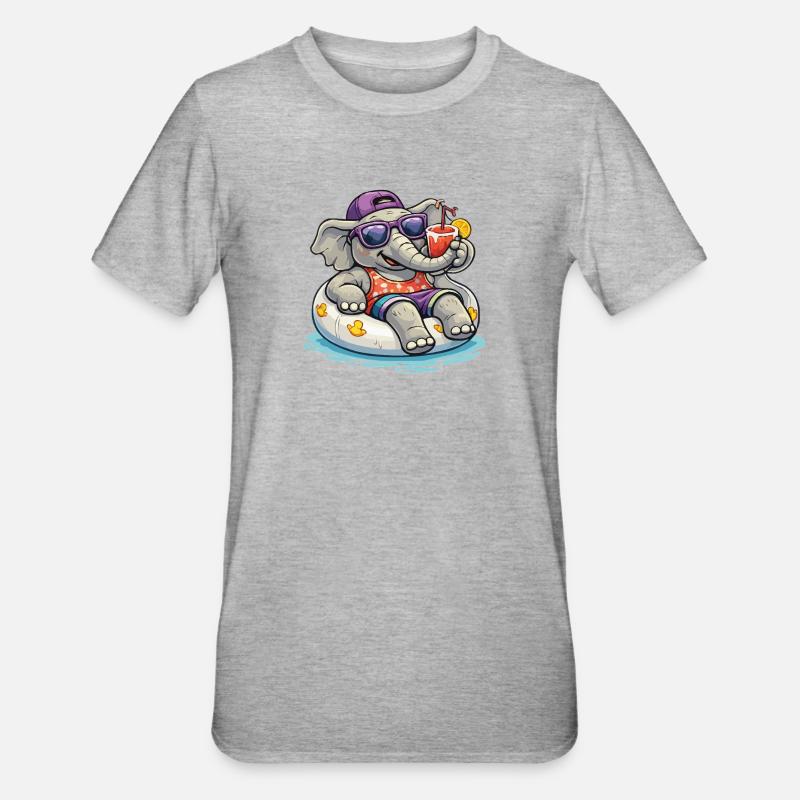 Éléphant de plage avec boisson - T-shirt polycoton Unisexe - gris chiné