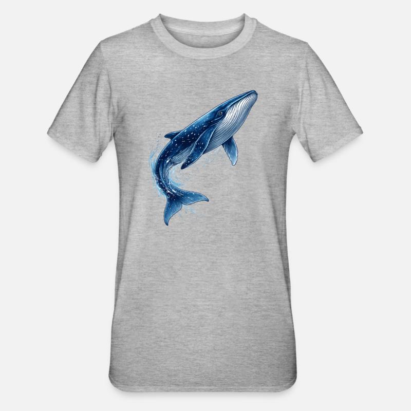 Blåhval-illustration i spring - Unisex polycotton T-shirt - grå meleret
