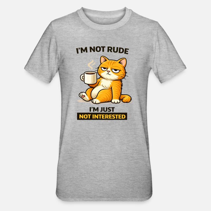 Grouchy Cat Coffee Attitude - T-shirt polycoton Unisexe - gris chiné