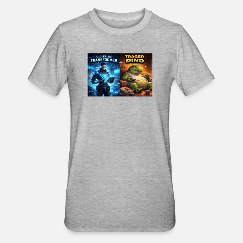 Digitaler Tech-Kämpfer oder träger Dino - Unisex Polycotton T-Shirt - Grau meliert