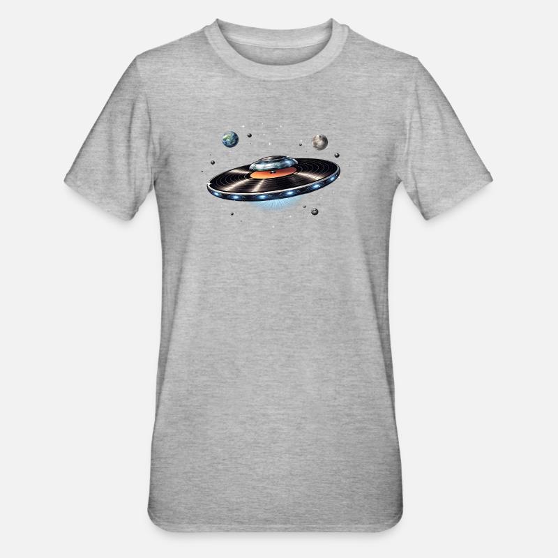 OVNI tiré d’un disque vinyle dans l’espace - T-shirt polycoton Unisexe - gris chiné