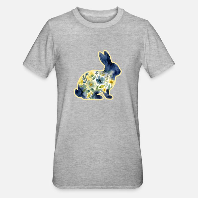 Fleurs de Pâques aquarelle de lapins - T-shirt polycoton Unisexe - gris chiné