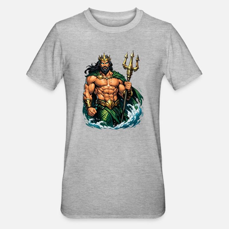 Le roi Poséidon avec le Trident - T-shirt polycoton Unisexe - gris chiné