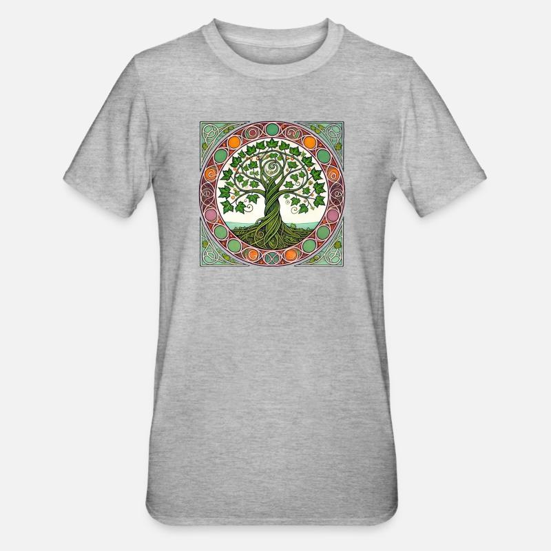 Baum des Lebens Rundglasfenster - Unisex Polycotton T-Shirt - Grau meliert