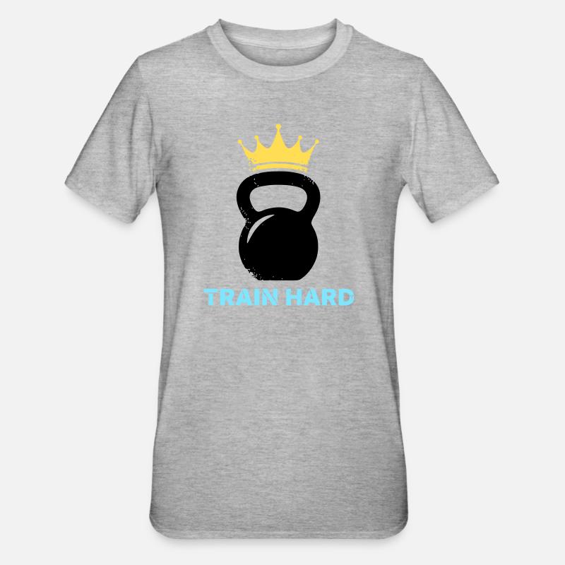 Kugelhantel Krone Train Hard - Unisex Polycotton T-Shirt - Grau meliert