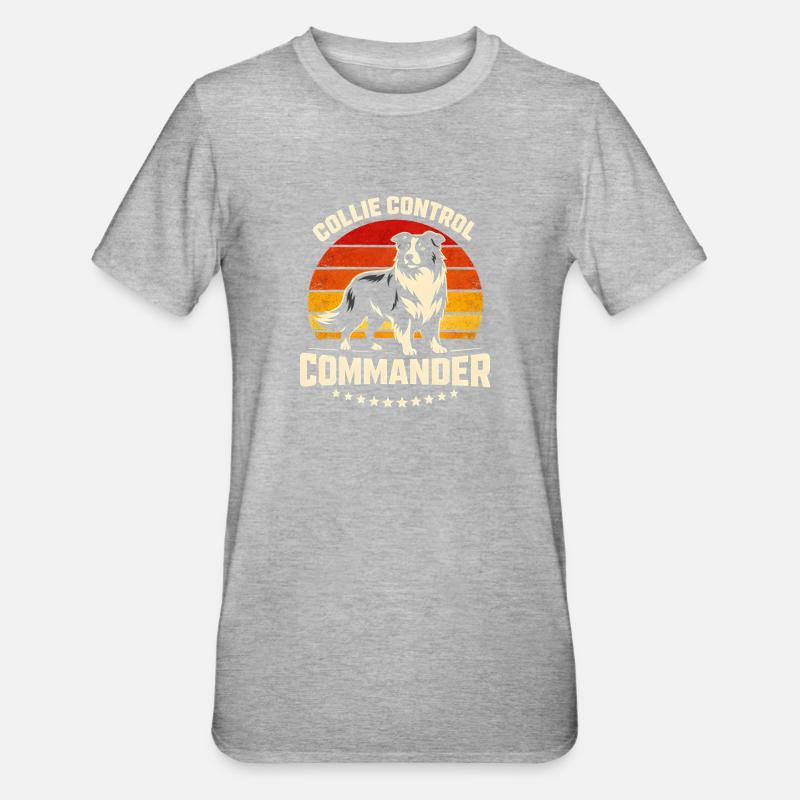Collie Commando | Border Collie Rétro - T-shirt polycoton Unisexe - gris chiné