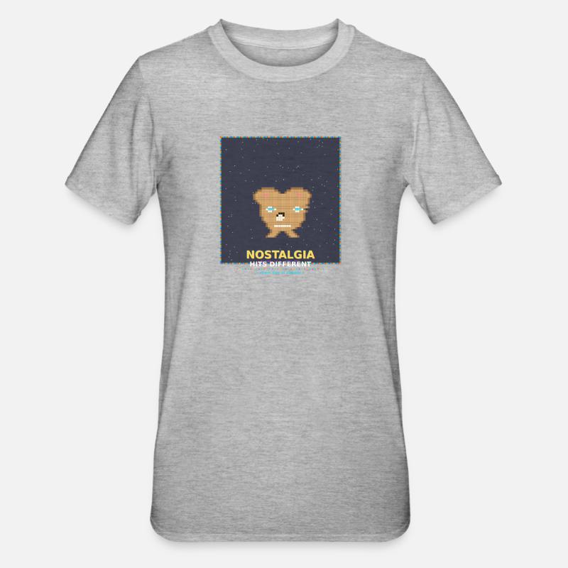 Nostalgia Pixel Bear : RetroGlanz Design - T-shirt polycoton Unisexe - gris chiné