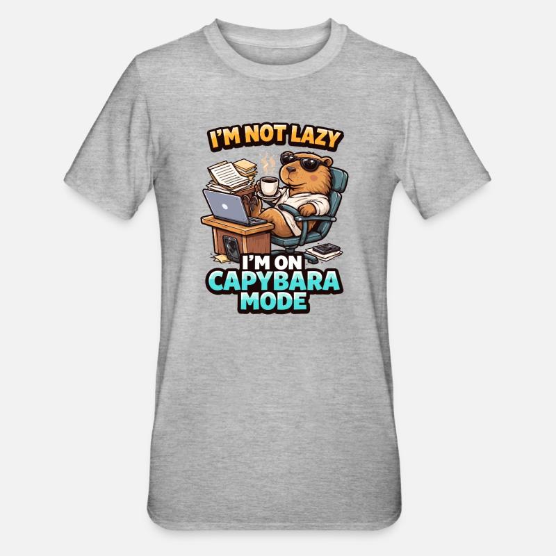 Mode Capybara Pas Lazy Bear - T-shirt polycoton Unisexe - gris chiné