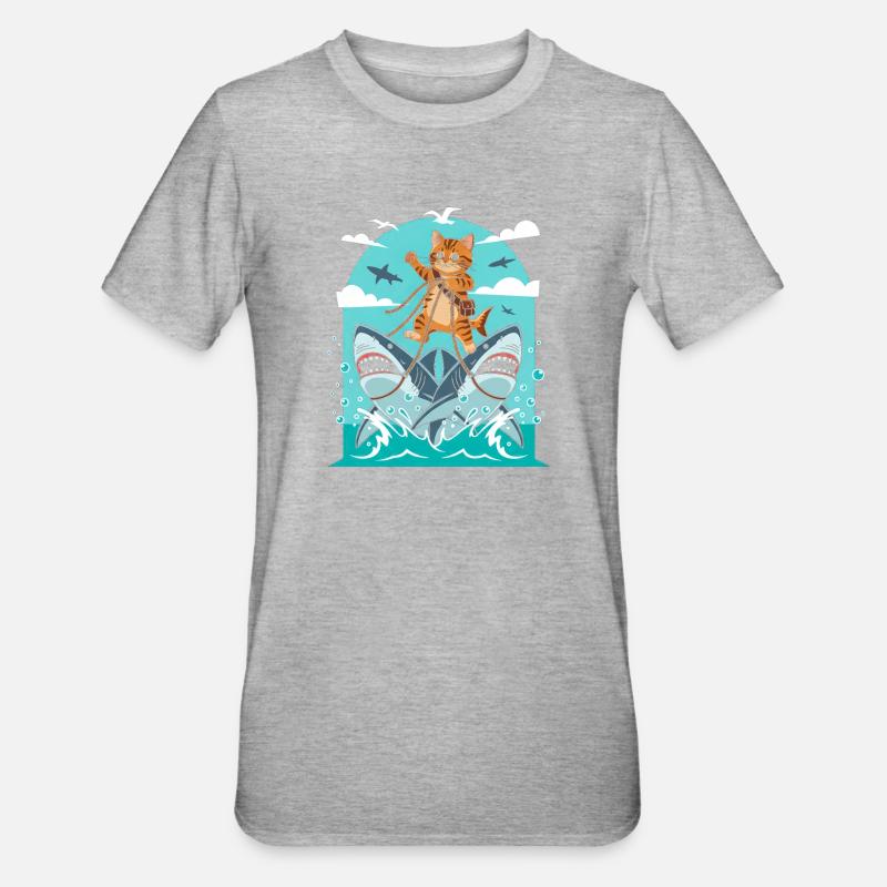 Chatons sur des aventures de requins - T-shirt polycoton Unisexe - gris chiné