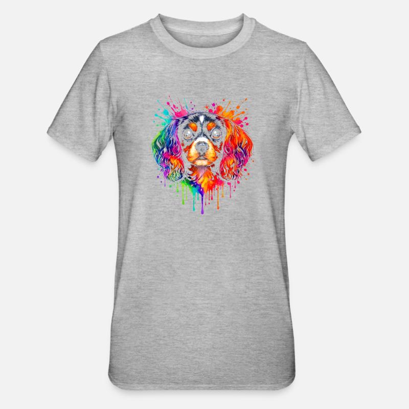 Cavalier King Charles | Spaniel Pop Art - Unisex Polycotton T-Shirt - Grau meliert