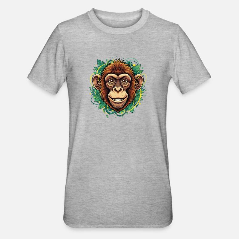 Tropical Monkey Head with Leaf Wreath - Unisex Polycotton T-Shirt - heather grey