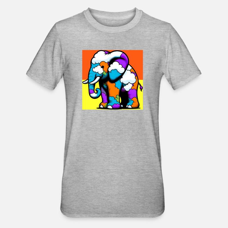 Éléphant avec Nuage et Nuages - T-shirt polycoton Unisexe - gris chiné