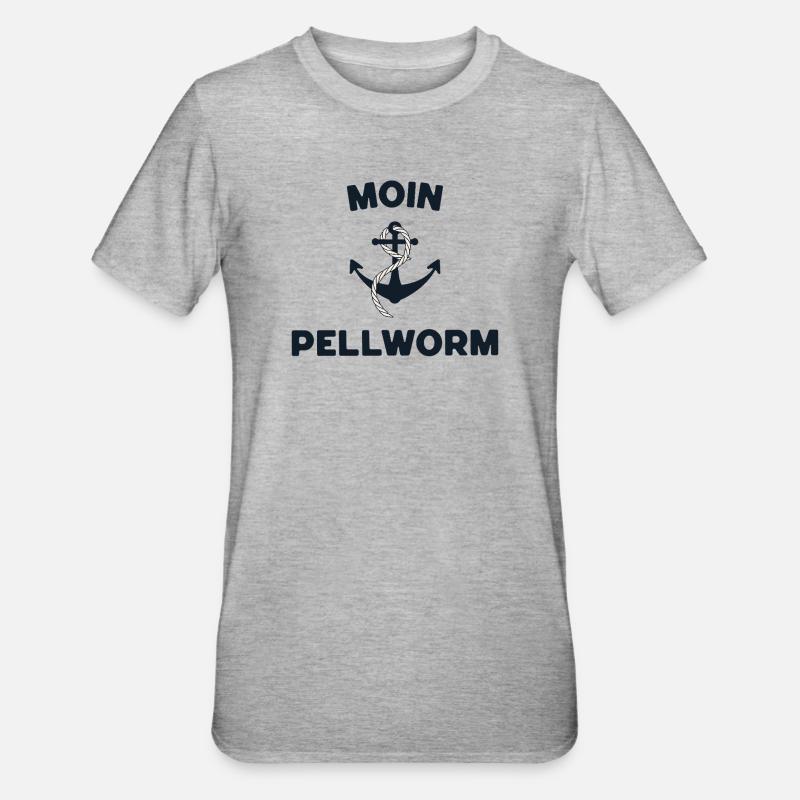 Moin Pellworm – Maritimes Anker-Design - Unisex Polycotton T-Shirt - Grau meliert