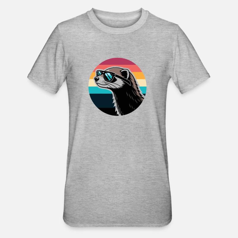 Frettchen-Silhouette Retro-Regenbogen - Unisex Polycotton T-Shirt - Grau meliert