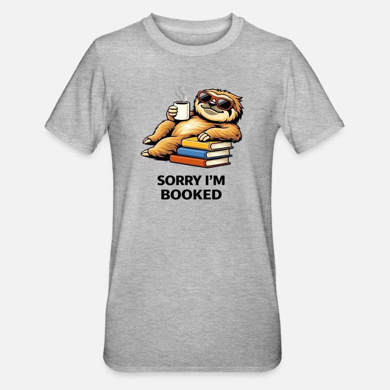 Cozy Sloth Reading Stack - Unisex Polycotton T-Shirt - heather grey