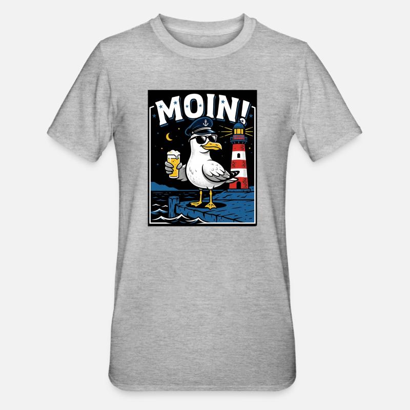 Küste Kneipe Möwe Bier - Unisex Polycotton T-Shirt - Grau meliert