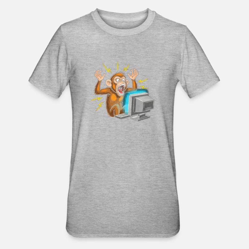 Monkey Computer Outbreak - Unisex Polycotton T-Shirt - heather grey