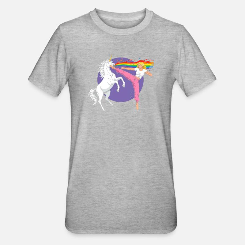 Kampfregenbogen: Einhorn vs Tänzerin - Unisex Polycotton T-Shirt - Grau meliert