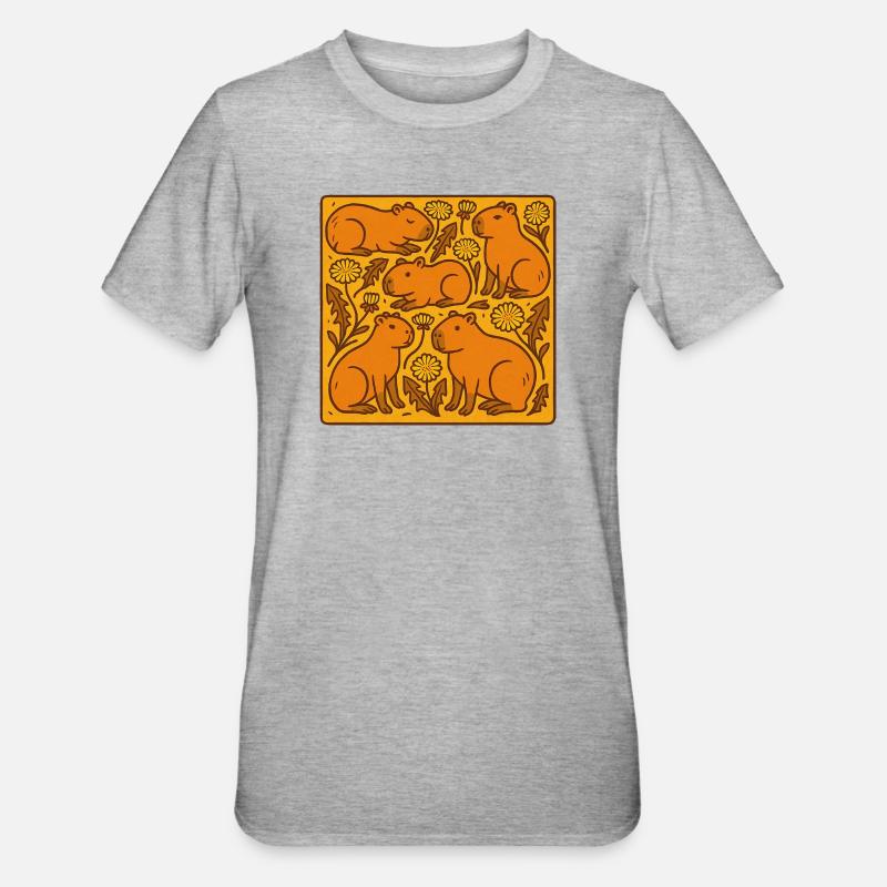Chœur de Capybara en fleurs - T-shirt polycoton Unisexe - gris chiné