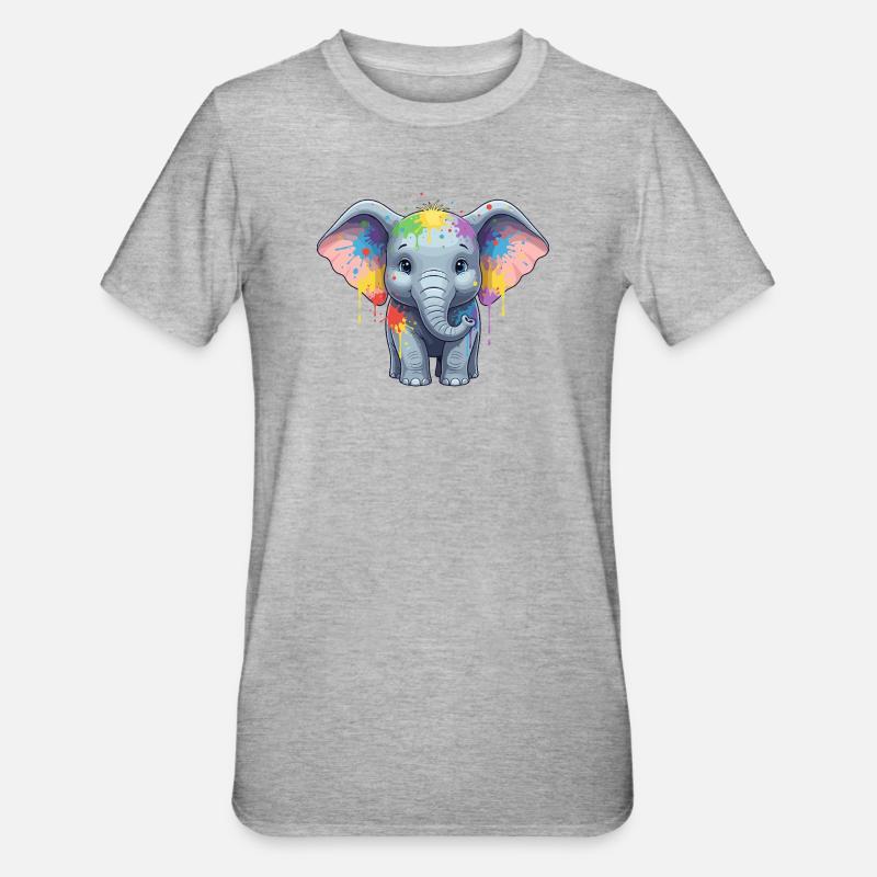 Bunter Elefanten-Splash - Unisex Polycotton T-Shirt - Grau meliert