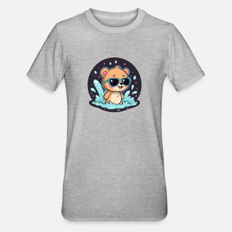 Schicker Surferbär mit blauer Brille - Unisex Polycotton T-Shirt - Grau meliert