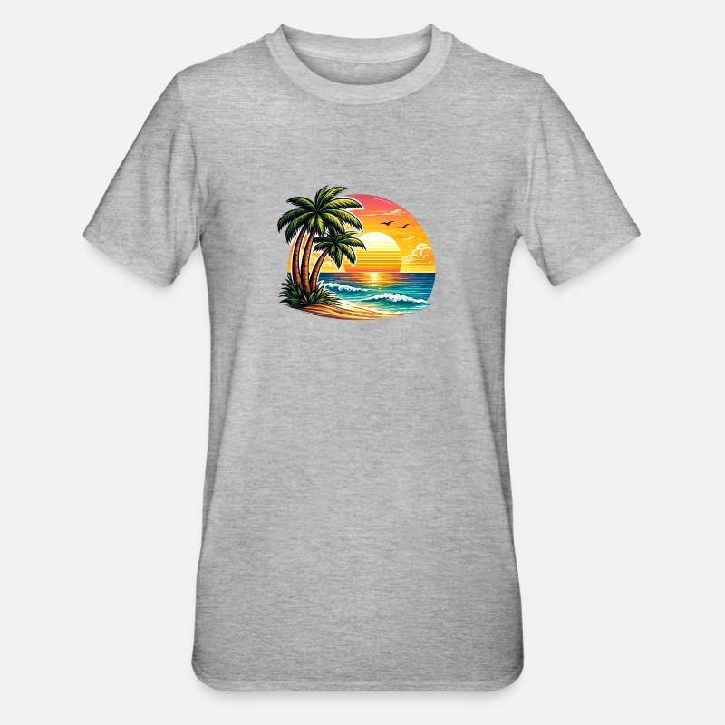 Coucher de soleil à Palm Beach - T-shirt polycoton Unisexe - gris chiné