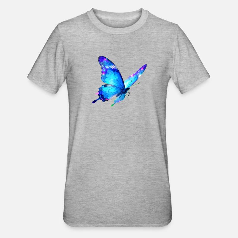 Papillon aquarelle bleu - T-shirt polycoton Unisexe - gris chiné
