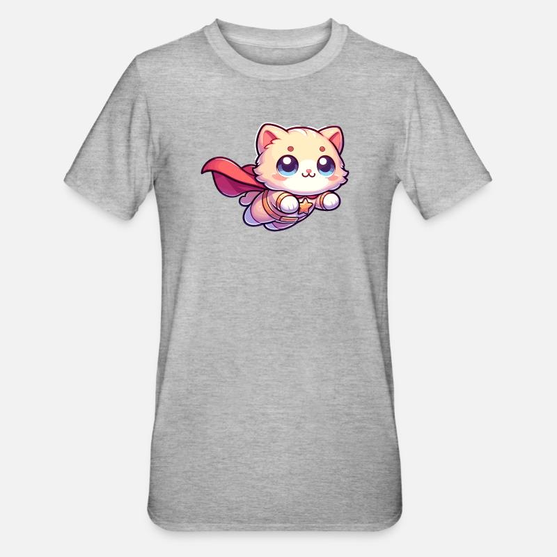 Superheld Katze Kätzchen Helden Mieze - Unisex Polycotton T-Shirt - Grau meliert