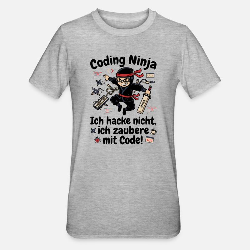 Coder Ninja Programmierer Humor - Unisex Polycotton T-Shirt - Grau meliert