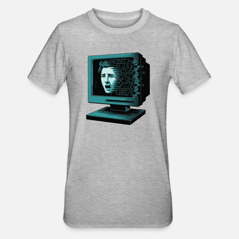 Retro-Computer Schrecken-  Retroglitch KI - Unisex Polycotton T-Shirt - Grau meliert