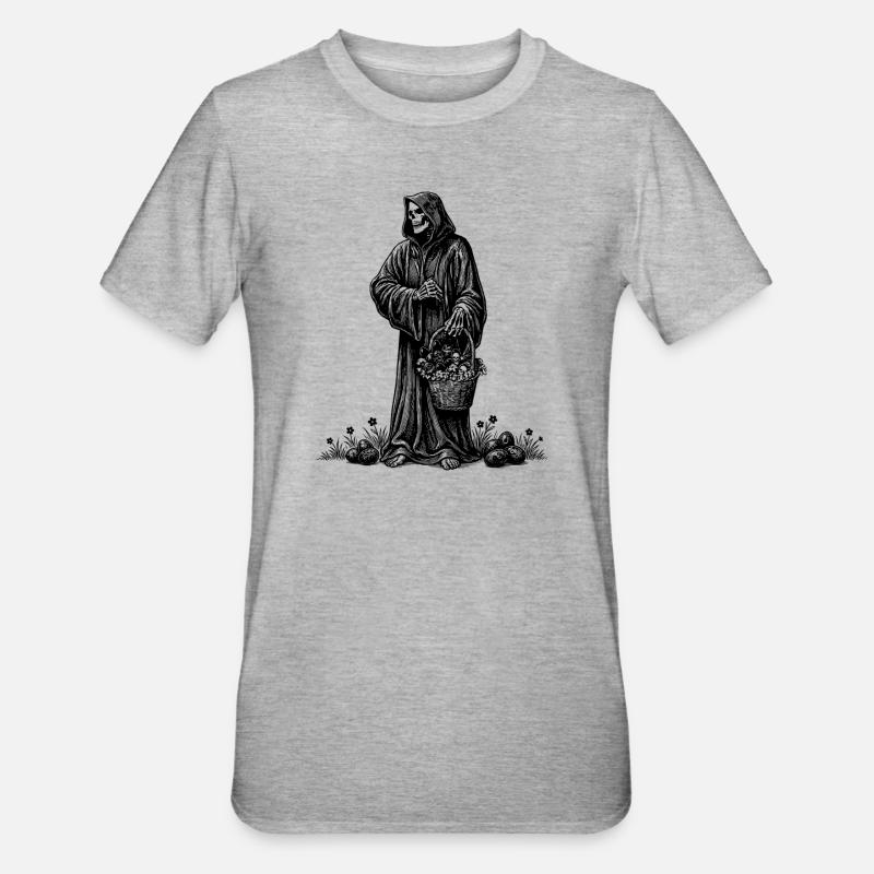 Todesfigur Osterkorb Versteckte Eier Gras - Unisex Polycotton T-Shirt - Grau meliert