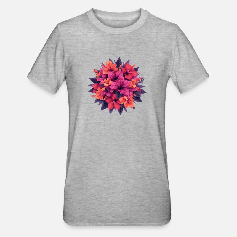 Bouquet de fleurs de feu d’hibiscus - T-shirt polycoton Unisexe - gris chiné