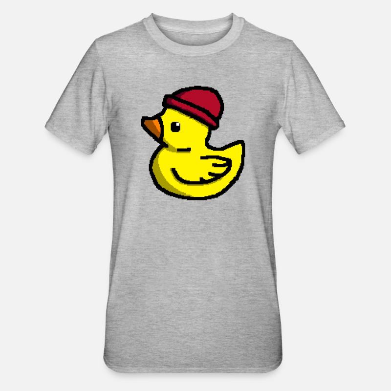 Mignon Pixel Duck en Tuque Rouge - T-shirt polycoton Unisexe - gris chiné