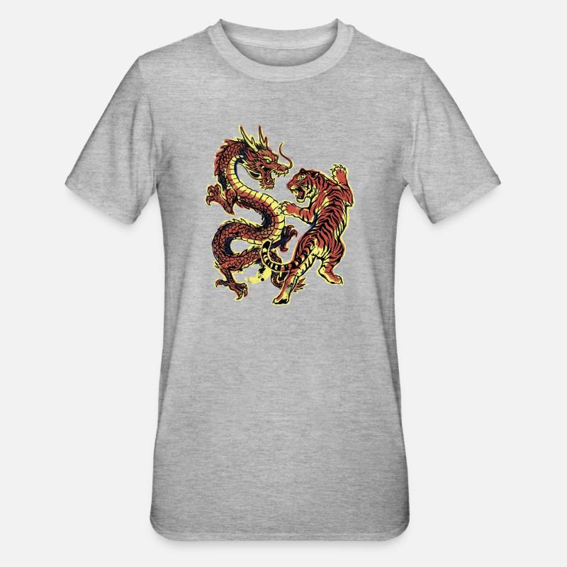Drache und Tiger Chinesisch - Unisex Polycotton T-Shirt - Grau meliert