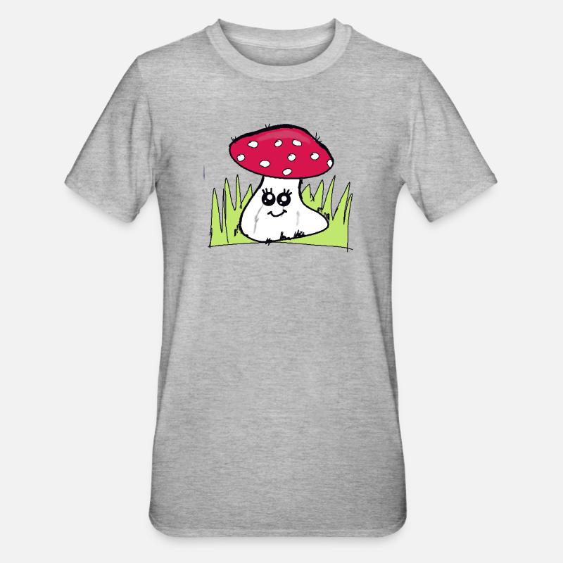 Champignon clin d’œil avec chapeau rouge - T-shirt polycoton Unisexe - gris chiné