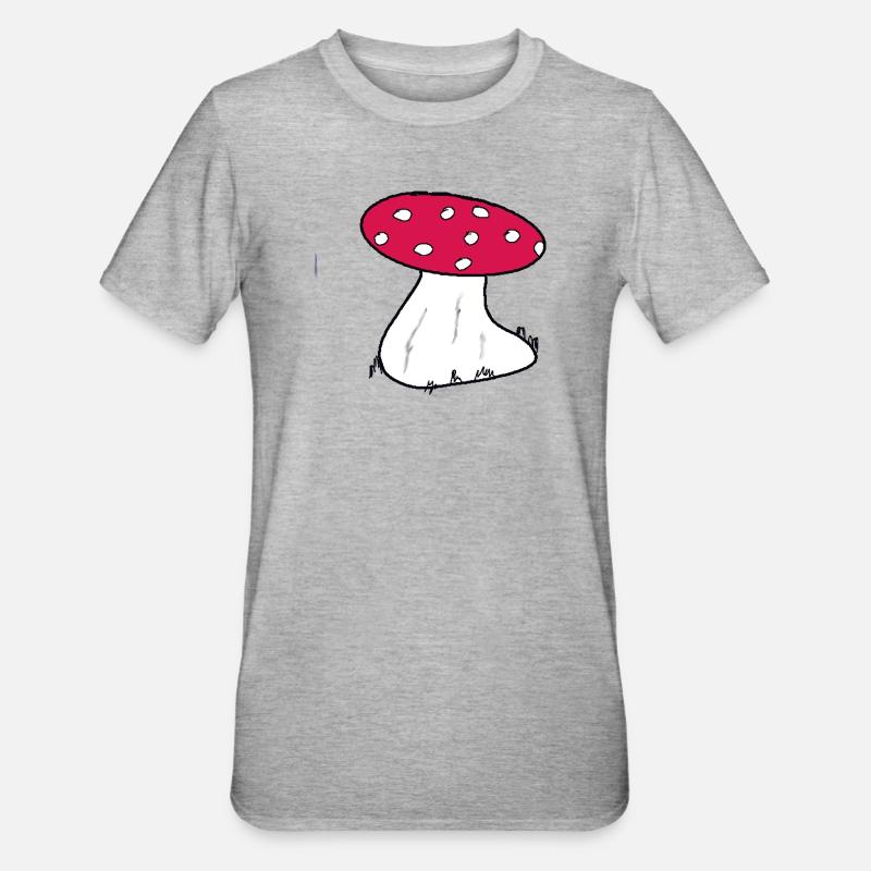 Red Toadstool Cartoon Pattern - Unisex Polycotton T-Shirt - heather grey