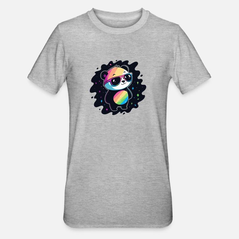 Panda Rainbow Galaxy Cool Glasses - Unisex Polycotton T-Shirt - heather grey