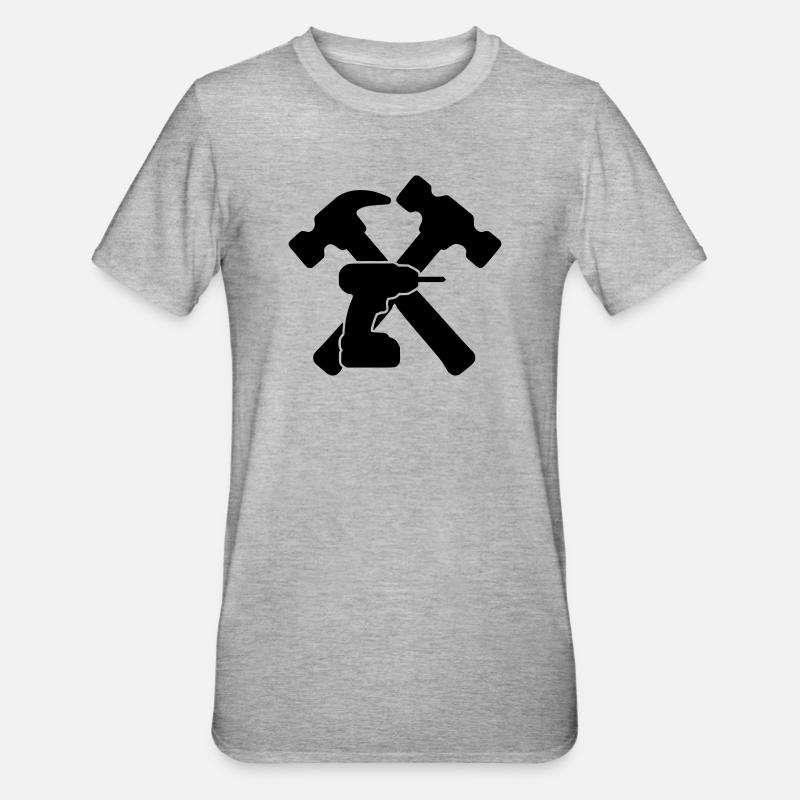 Marteaux à outils, silhouette de perceuse - T-shirt polycoton Unisexe - gris chiné